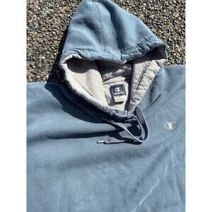 Vintage Y2K Champion Hoodie thrashed blue grey Large